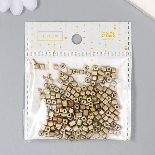 Цена за 2 шт. Бисер кубический стекло 4×4 мм «Металлик. Светлое золото», набор 20 г