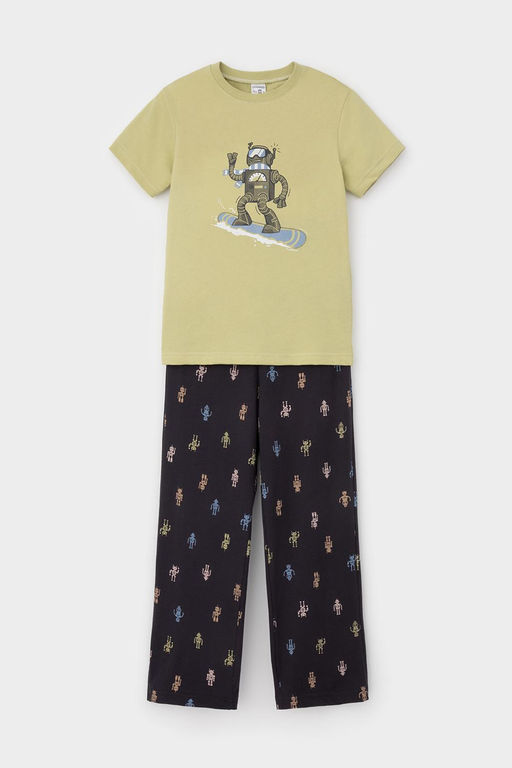 К 1599/лаймовый крем,цветные роботы пижама дет