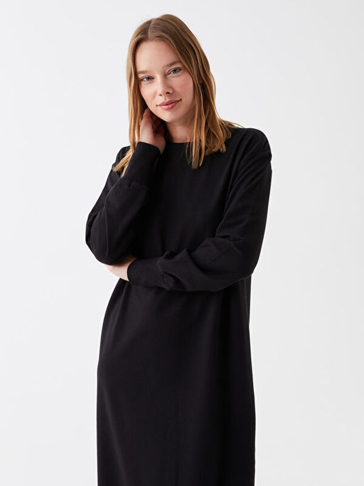 Bisiklet Yaka D?z Uzun Kollu Elbise