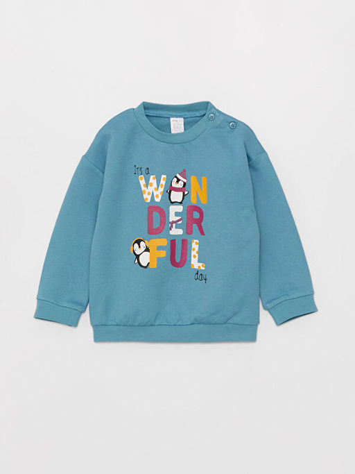 Bisiklet Yaka Uzun Kollu Bask?l? K?z Bebek Sweatshirt ve E?ofman Alt 2li Tak?m - Waikiki фото 2