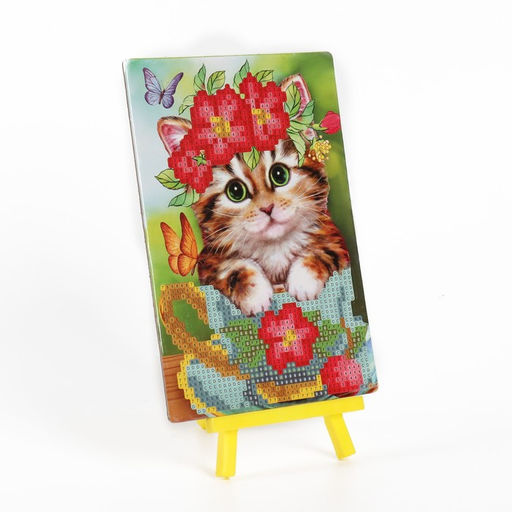Цена за 2 шт. Алмазная мозаика с частичным заполнением на подставке Котик, 13?19 см, картон