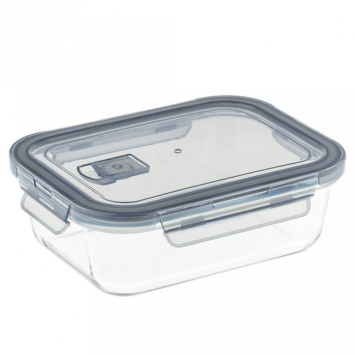 Контейнер стеклянный ТермоСтек 1л, 19,2х14,8х7см, пластмассовая герметичная крышка с силиконовым уплотнителем, пароотводом, ручки-клипсы, Дели Гласс (Deli Glass) (Китай)