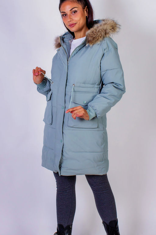 Зимняя удлиненная парка с капюшоном натуральный мех арт.617