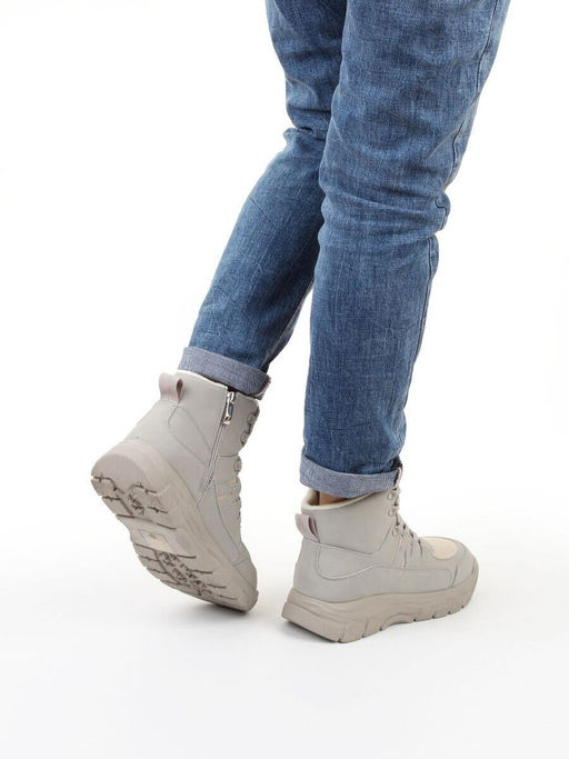 04-WB011-2M GRAY Кроссовки зимние женские (натуральная кожа, 100% шерсть)
