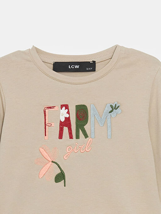 Bisiklet Yaka Bask?l? K?z ?ocuk Ti??rt - Waikiki фото 3