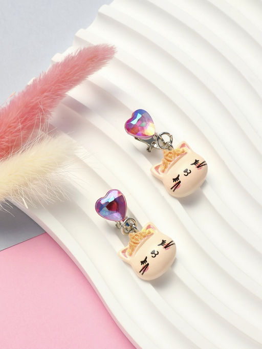 Цена за 2 шт. Серьги-клипсы детские «Выбражулька» кот с сердцем кристалл, цветные