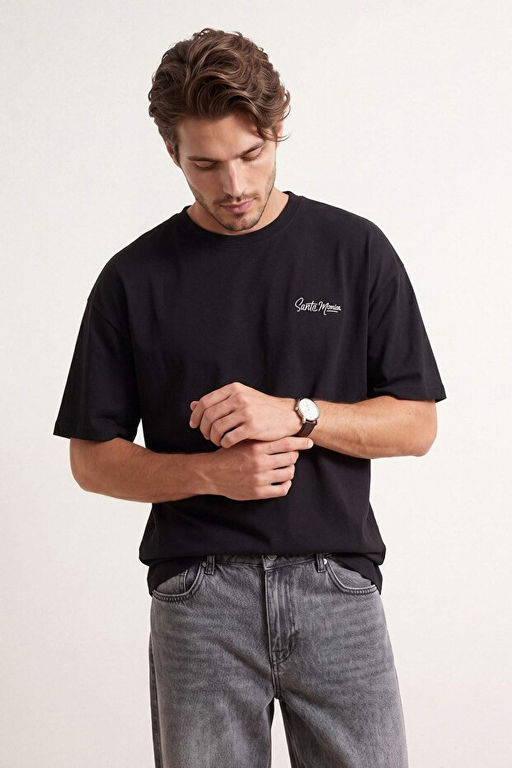 Siyah Oversize/Geni_ Kesim Nak__l_ Kal_n _nterlok T-Shirt TMNSS26TS00037 - Trendyolmilla фото 2