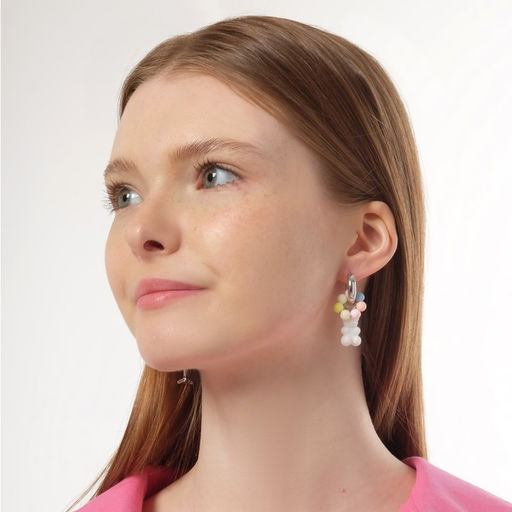 Серьги со съёмным элементом Трансформер мишка и сердце, цветные в серебре - Queen fair фото 3