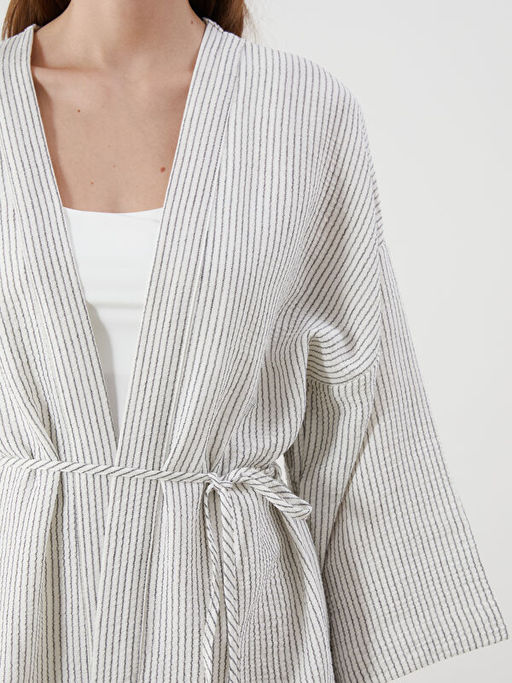 ?al Yaka ?izgili M?slin Kad?n Kimono