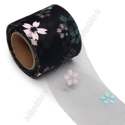 Фатин Цветочки 5,5 см*15 ярд (SF-6042) черный №2А