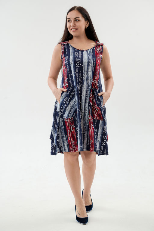 Платье женское из кулирки Кэтрин сине-красный макси - Амадэль фото 2