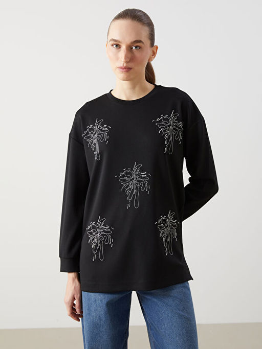 Bisiklet Yaka Ta?l? Oversize Kad?n Sweatshirt Tunik