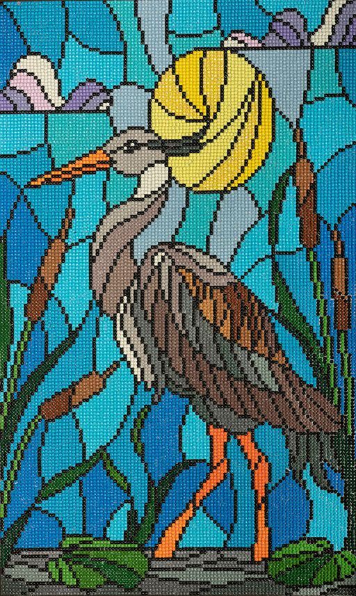 Кристальная (алмазная) мозаика ФРЕЯ ALV-118 Цапля в камышах. Витраж 50 х 30 см