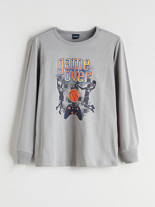 Bisiklet Yaka Bask?l? Erkek ?ocuk Pijama Tak?m?