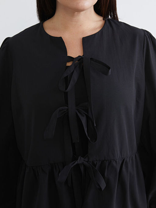 B?y?k Beden Fiyonk Ba?lama Detayl? Kad?n G?mlek