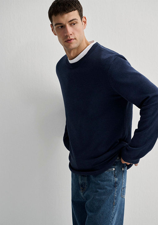 Bisiklet Yaka Lacivert Kazak - Mavi фото 4