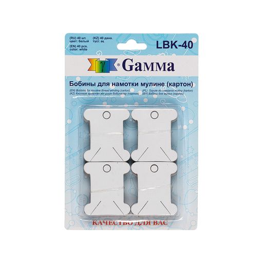 Gamma LBK-40 Бобины для мулине картон 4.1 см 40 шт в блистере белый