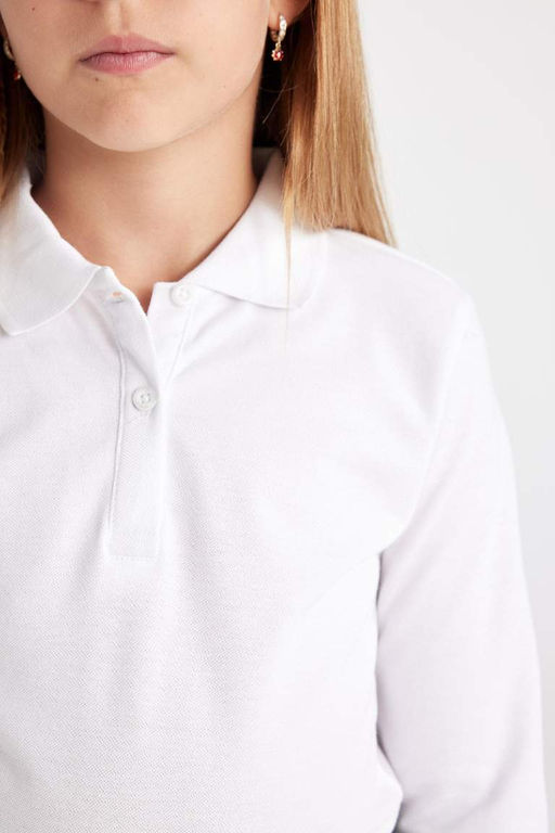 Облегающая школьная футболка из двух предметов из пике с воротником-поло для девочек - Defacto фото 5