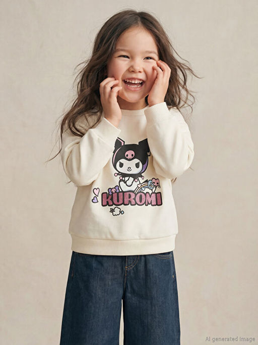 Kuromi Bask?l? K?z ?ocuk Kal?n Sweatshirt