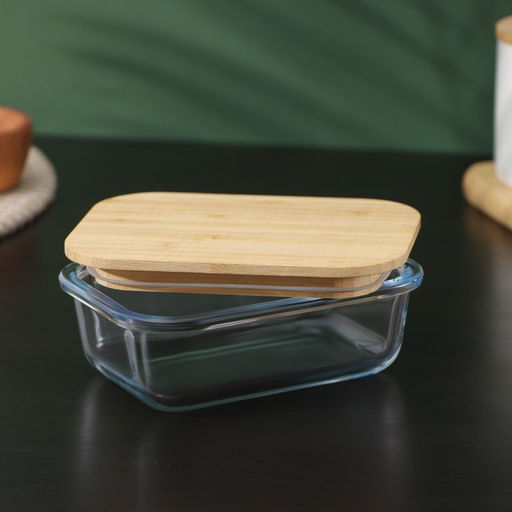 Контейнер для еды BellaTenero Эко, 370 мл, с бамбуковой крышкой, жаропрочное стекло, прозрачный  фото 4