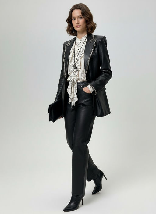 Блузка с отлетными рюшами OD-914-6 молочный с черным