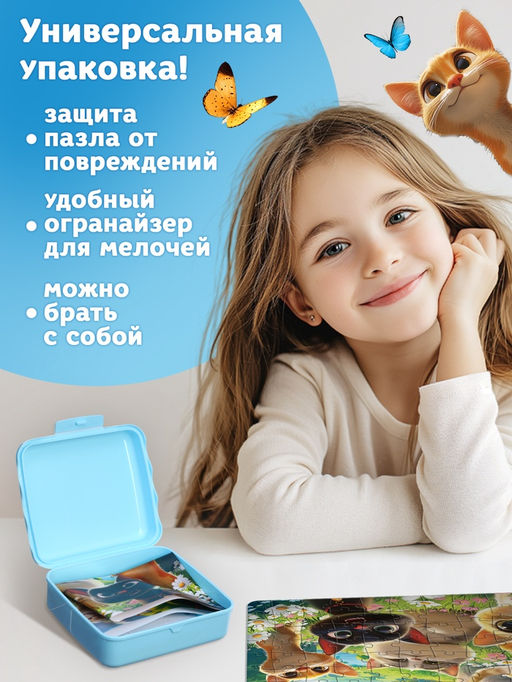 Пазл в контейнере «Милые котики», 108 деталей