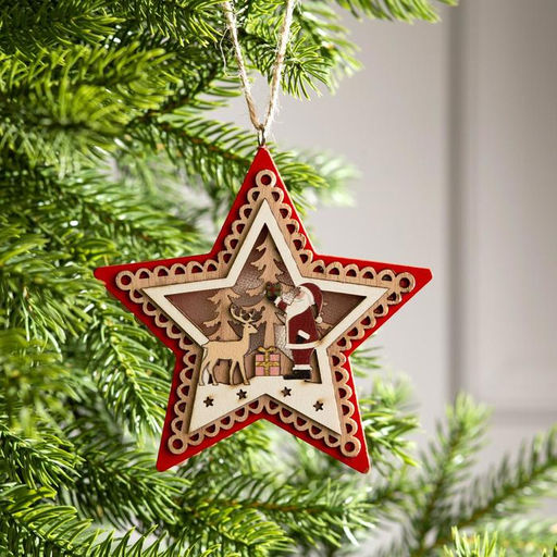 Ёлочная игрушка Красная звезда с Дедом Морозом, 12х12х1.5 см, от батареек, свечение тёплое белое - Luazon lighting фото 2