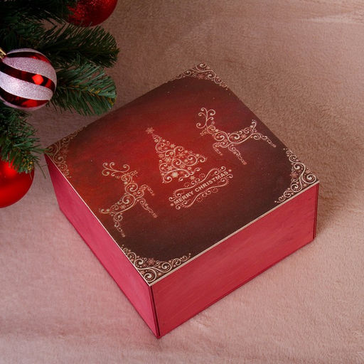 Коробка подарочная Merry Christmas, c оленями, бордовая, 202010 см