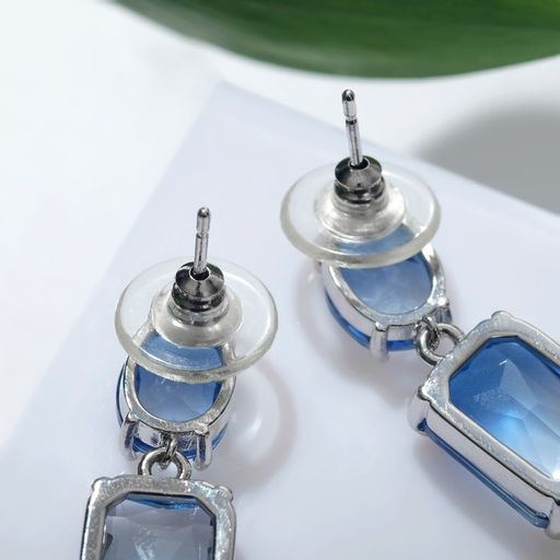 Серьги со стразами Весна овал квадрат, цвет синий в серебре - Queen fair фото 2