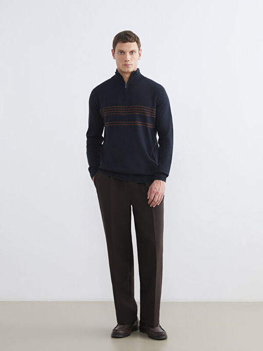 Dik Yaka ?izgili Erkek Triko Kazak