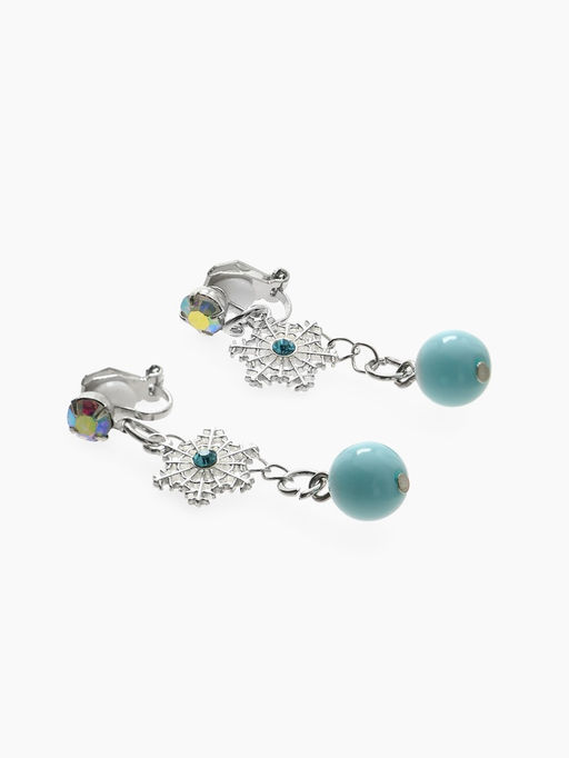 Серьги-клипсы детские «Выбражулька» снежинка на цепочке с кругом кристалл, голубо-радужные