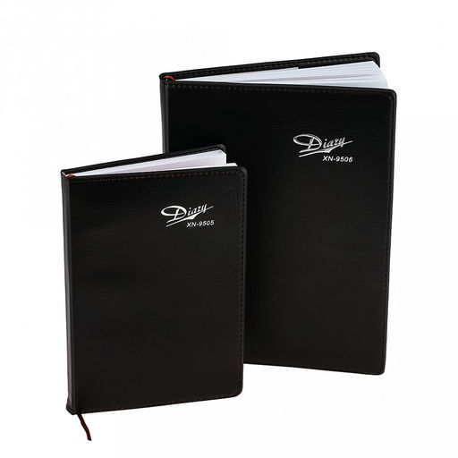Блокнот (книга) для записей "Diaru" 19,2х26,5см, 136 листов в линейку, с закладкой, сшитый внутренний блок, обложка иск/кожа съемная, цвет черный матовый (Китай)
