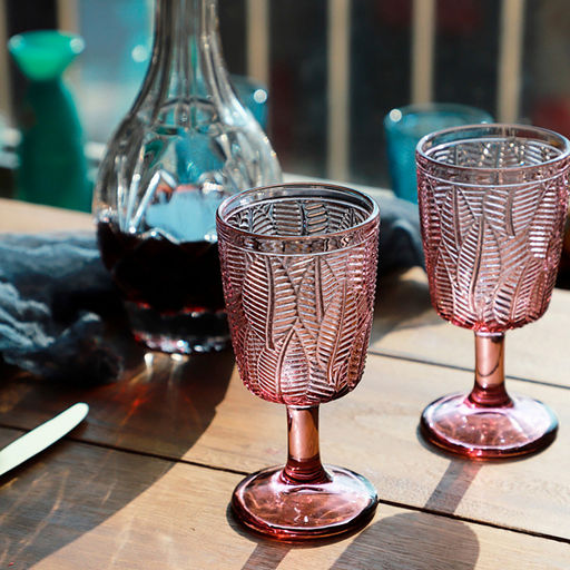 Листья Бокал стеклянный 350мл, д8см, h16,8см, рельефное, цветное стекло, цвет - розовый (Китай) - Домашняя мода фото 4