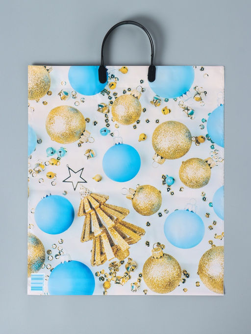 Цена за 10 шт. Пакет новогодний «Елочка с шарами», полиэтиленовый с пластиковой ручкой, 38×45 см