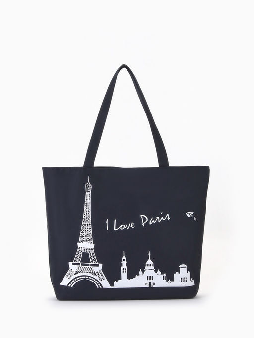 Сумка - шоппер на молнии с подкладкой, 42×9×32 см, с принтом, чёрная