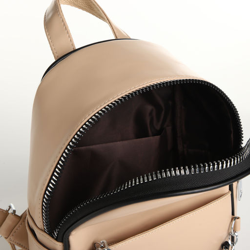Рюкзак-мини женский на молнии, с карманом, размер 21×12×27 см, бежевый
