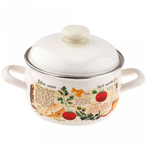 "Капрезе" Кастрюля эмалированная 2,0л, форма полусфера, металлическая крышка, нержавеющий ободок (Россия)