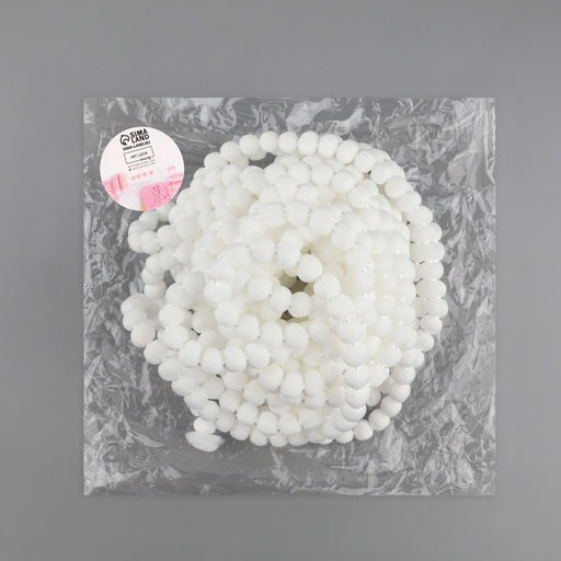 Тесьма декоративная с помпонами, 10 мм, 9.1±0.5 м, белая