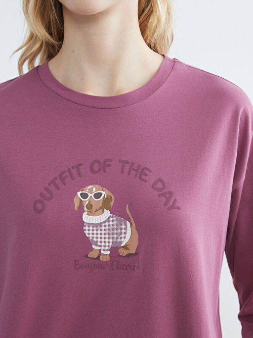 Bisiklet Yaka Bask?l? Kad?n Pijama Tak?m?