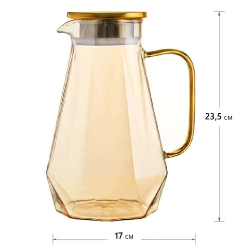 Кувшин Сардоникс, стекло 1800 мл, грани/карамель - Fujian Province Guang Fu Tea фото 3