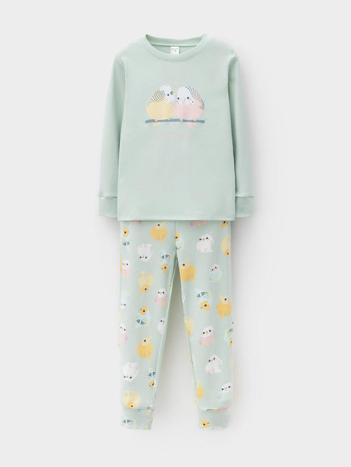 К 1541/дымчатый нефрит,цв.попугайчики пижама дет