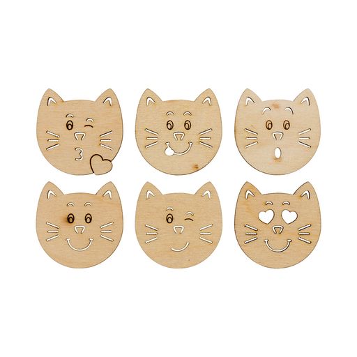 Заготовка для декорирования Mr. Carving ВД-665 Набор Кошачьи мордочки фанера d 4 см х 0.3 см 6 шт