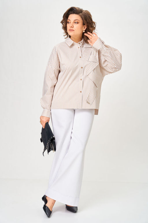 Рубашка Michel Chic 798 полоска бежевая  фото 4