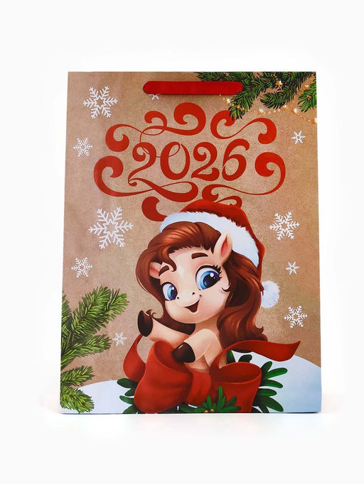 Пакет крафтовый подарочный Новый год 2026, лошадь, L 31 ? 40 ? 11.5 см