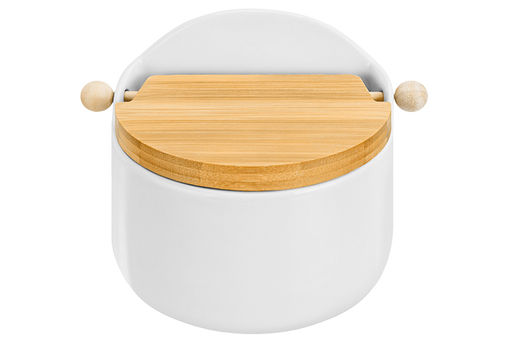 Банка для сыпучих продуктов 500 мл 15*10*11,1 см Белая + откидная бамбук.крышка, керамика - Elan gallery фото 6