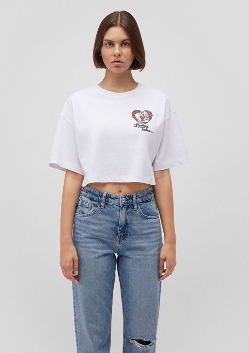 Bugs Bunny Bask?l? Beyaz Tisort - Mavi фото 3