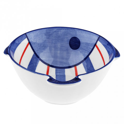 "Синий полосатик" Салатник фарфоровый 600мл, д14,2см, h7см, с ручкой хвостом и плавниками (длина 16,2см), отводка, белый (Китай)