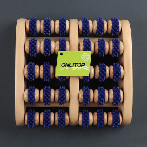 Массажёр для ног «Ножное счастье», 22×20×5.5 см, 5 рядов с шипами, деревянный, синий, бежевый