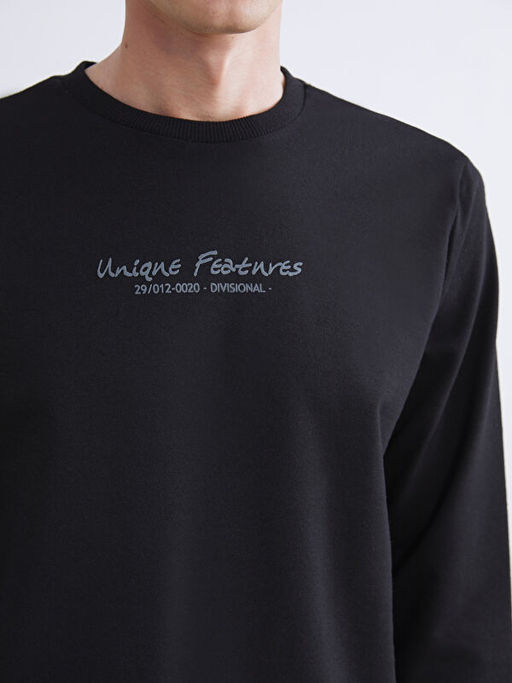 Bisiklet Yaka Uzun Kollu Bask?l? Erkek Sweatshirt