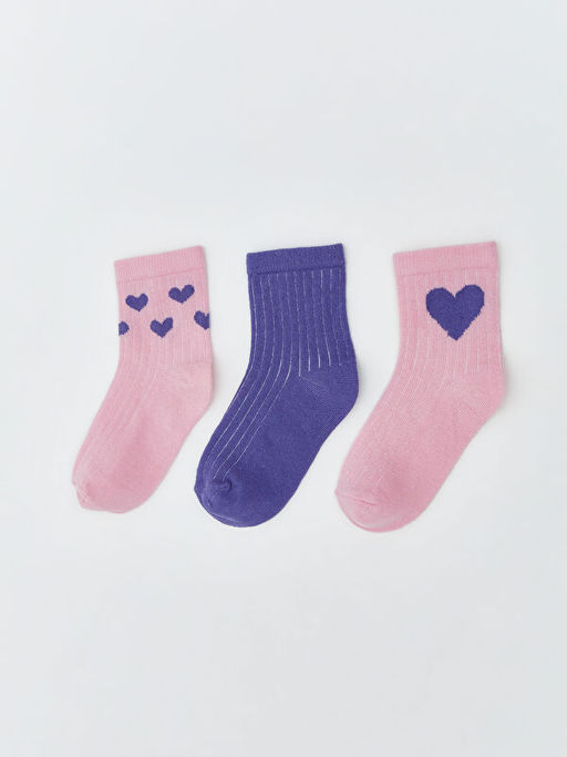 Kalp Bask?l? K?z ?ocuk Patik ?orap 3l?